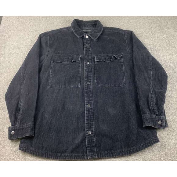 Y2K No Boundaries Corduroy Shirt Men L Black Long Sleeve Snap Dual Chest Pockets - Picture 1 of 8